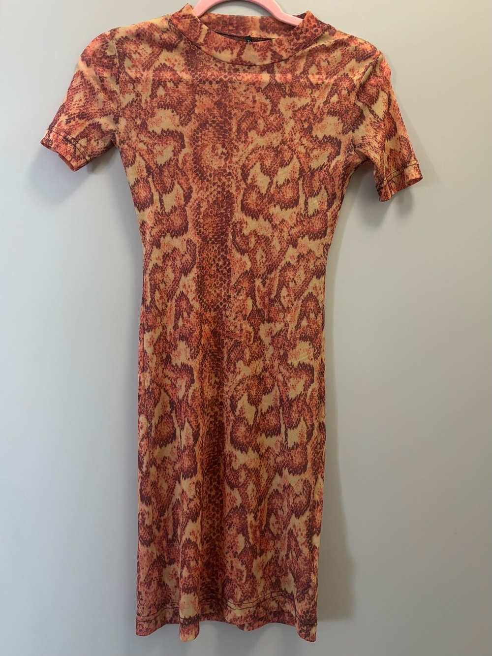 Urban Outfitters Orange Red Mesh Snake Print Bodycon Mini Short Sleeve Dress XS